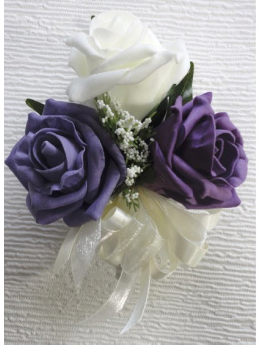Ivory, Plum & Dusky Purple Rose Corsage